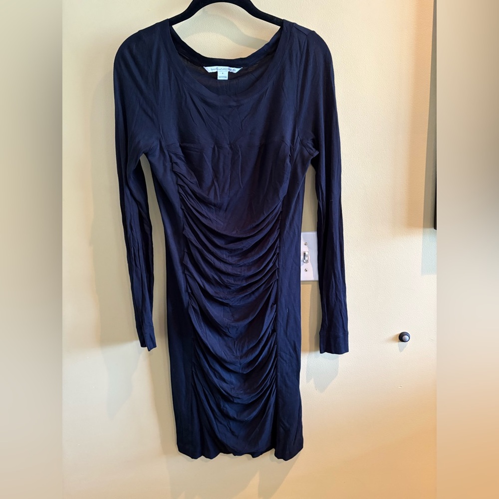 Diane Von Furstenberg Black Long Sleeve knit, ruched Dress